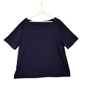 Talbots Pima Cotton  Scalloped Neck‎ Short Sleeve Top Navy Blue Womens Size 2X